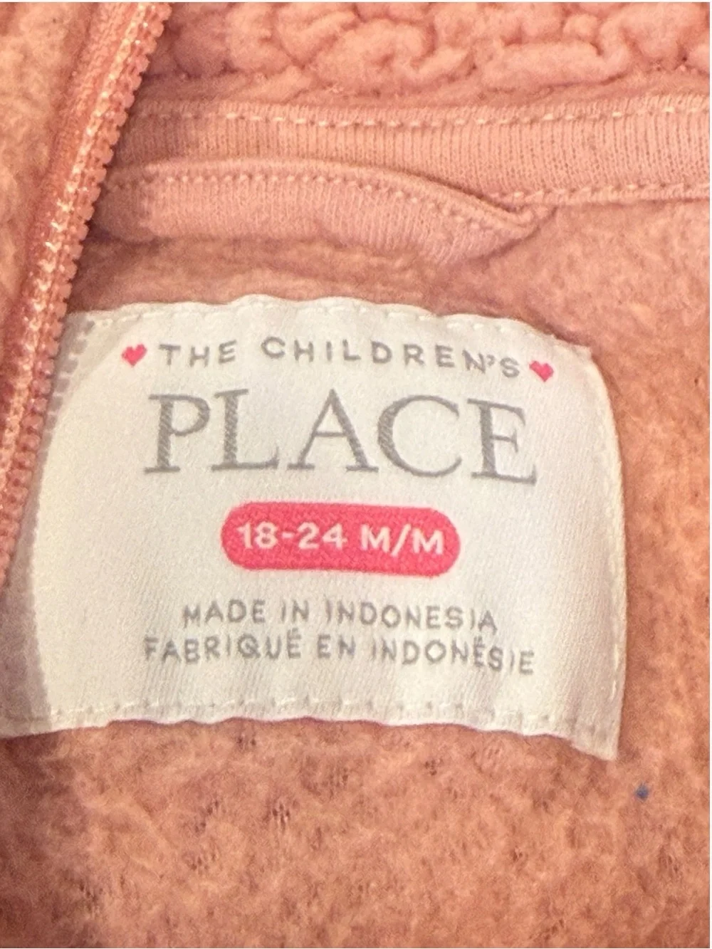 The Children’s Place Toddler Girls Sherpa Zip Up Jacket Pink Winter, Size 18-24M